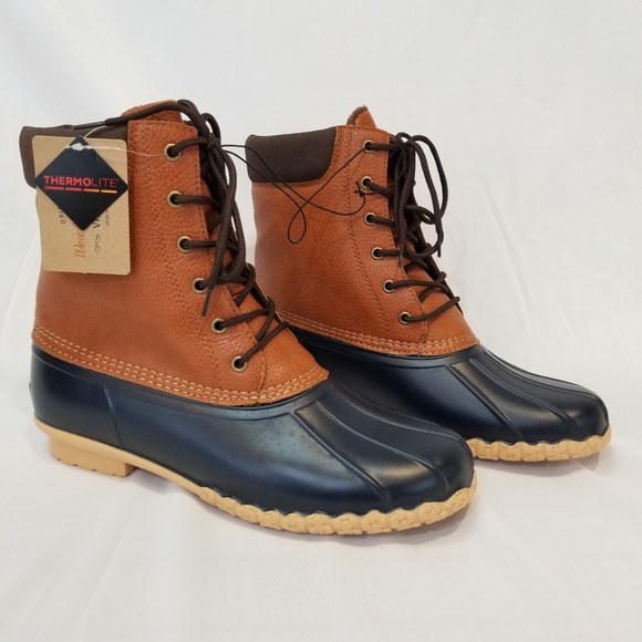 Weatherproof Adam Duck Boots Tan Navy 11M - Picture 2 of 16